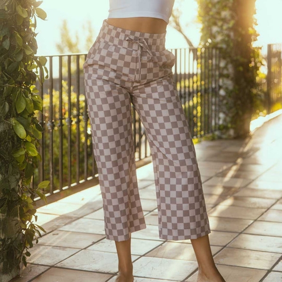 Albion Audrey Wide Leg Pants, Brown Checkers - Picture 1 of 5